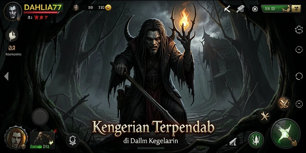 Screenshot gameplay DAHLIA77 menampilkan ketegangan yang mencekam dan suasana horor yang mendalam.