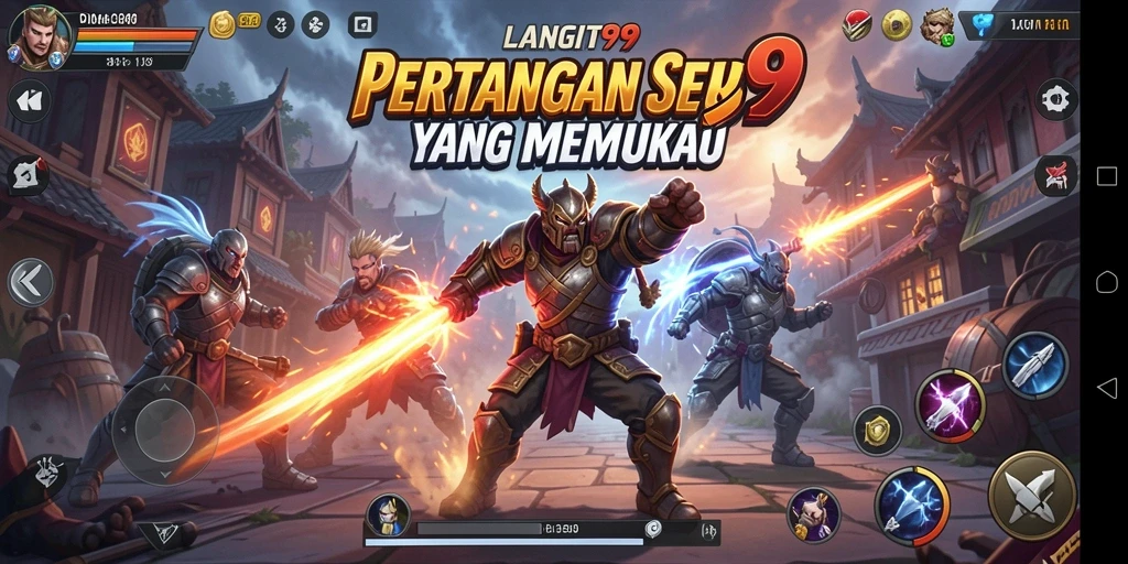 Screenshot utama LANGIT99 menampilkan pertarungan seru antara karakter pemain dan lawan.