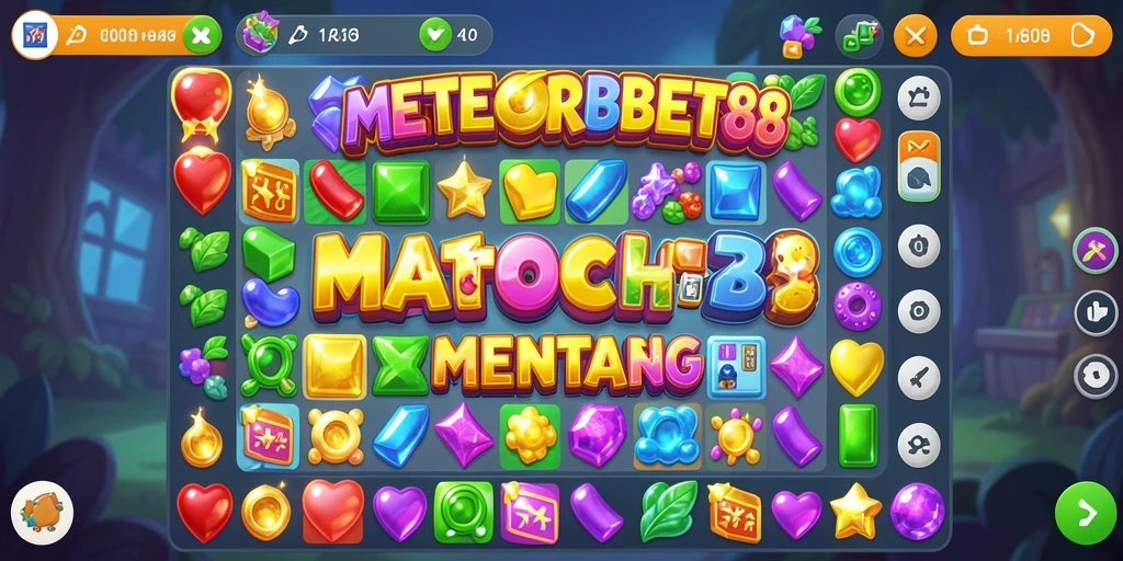 Tampilan gameplay seru METEORBET88 dengan aksi mencocokkan permata.