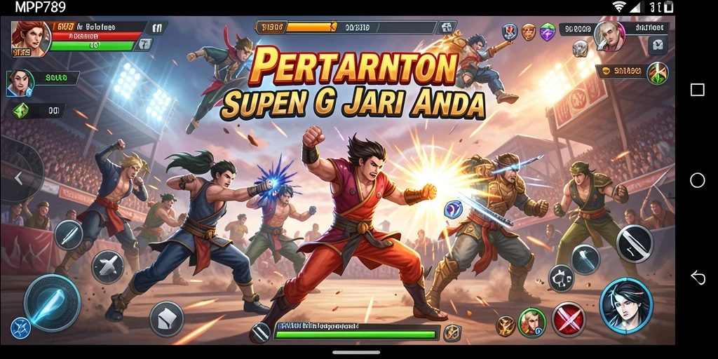 Tampilan menegangkan saat karakter bertarung di arena pertarungan