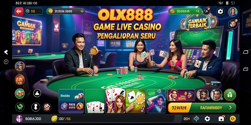 Screenshot gameplay OLX888 menampilkan dealer langsung dalam aksi permainan.