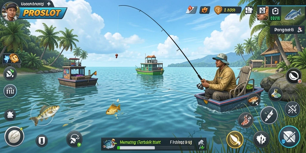 Gameplay seru PROSLOT dengan aksi memancing yang mendebarkan.