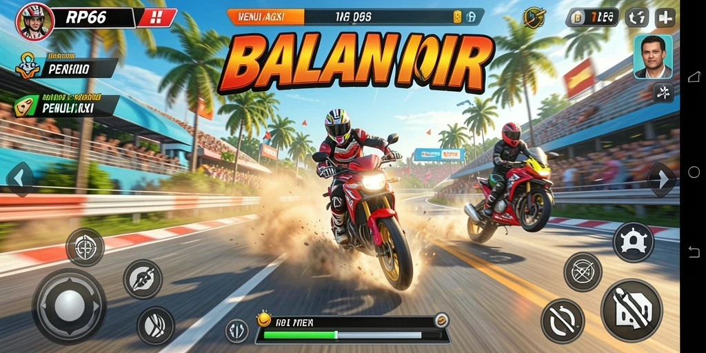 Tampilan gameplay RP66 menunjukkan balapan motor yang mendebarkan.