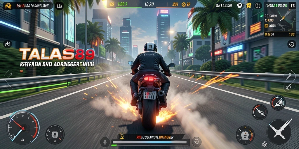 Gameplay seru dalam TALAS89 dengan balapan motor yang mendebarkan.