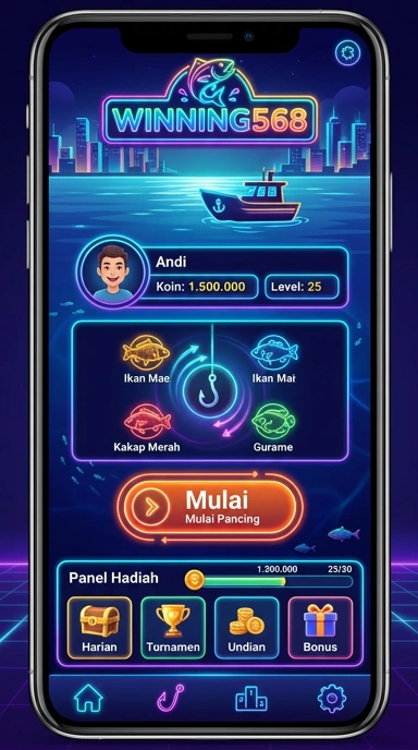 Tampilan antarmuka pengguna winning568 yang sederhana dan menarik.